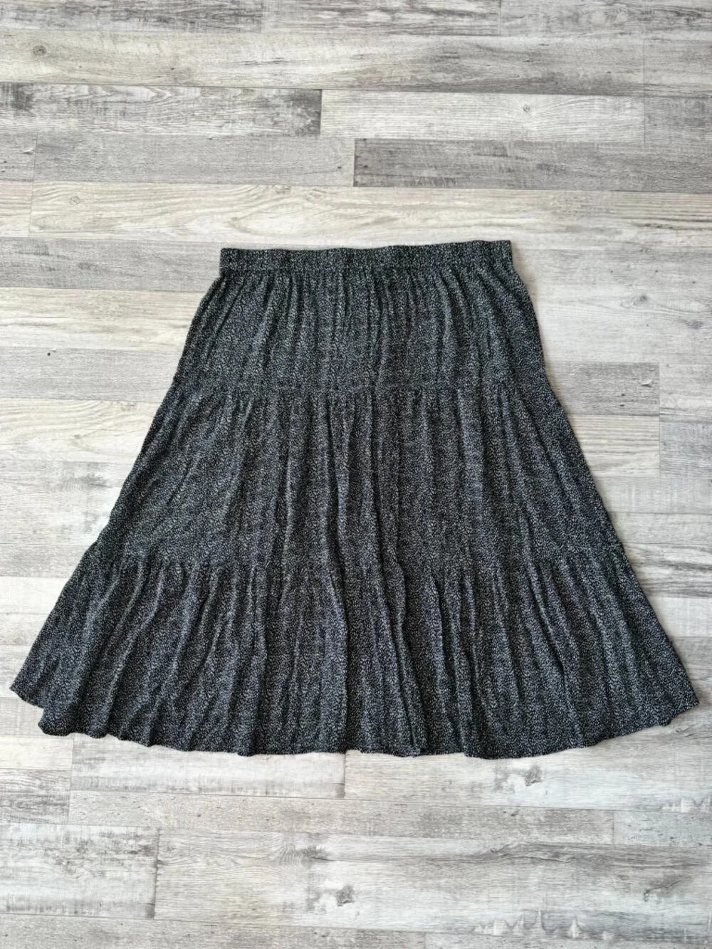 Talbots Black Polka Dot Button Front Tiered Midi Skirt Size XL Elastic Waist K34